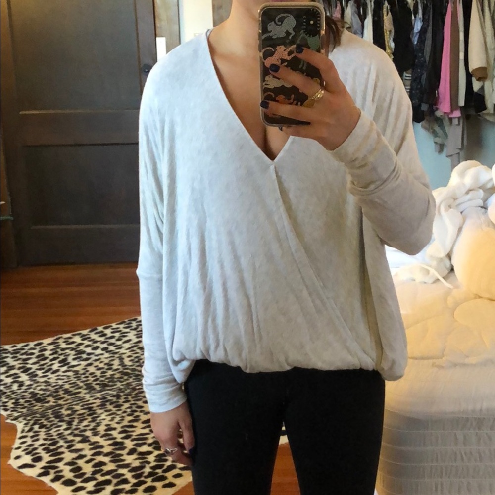 Sparkle and Fade Long Sleeve Grey Crossover Top